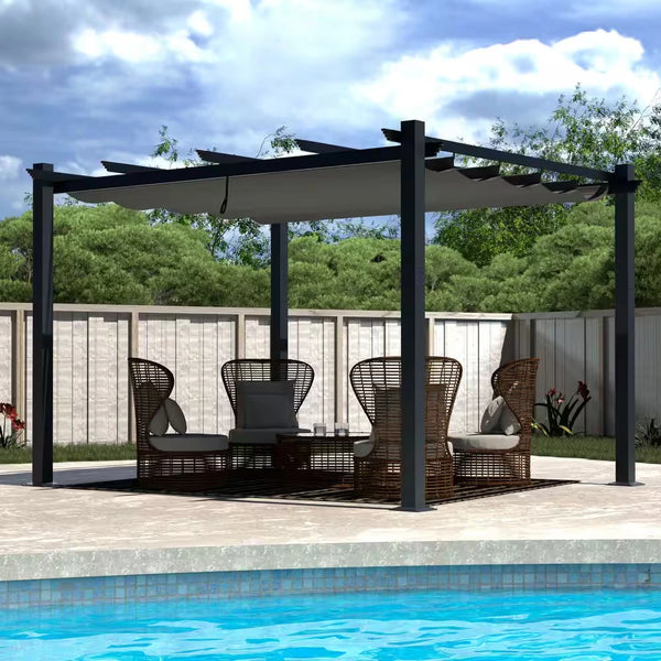 13 x 10 Ft. Aluminum Pergola with Retractable Canopy – Dark Gray