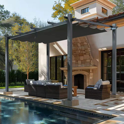 13 Ft. X 10 Ft. Aluminum Outdoor Patio Pergola with Retractable Canopy in Dark Gray — product view 3
