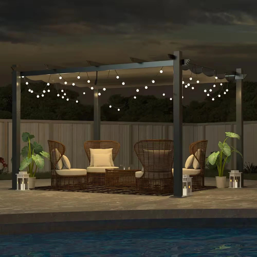 13 Ft. X 10 Ft. Aluminum Outdoor Patio Pergola with Retractable Canopy in Dark Gray — product view 4