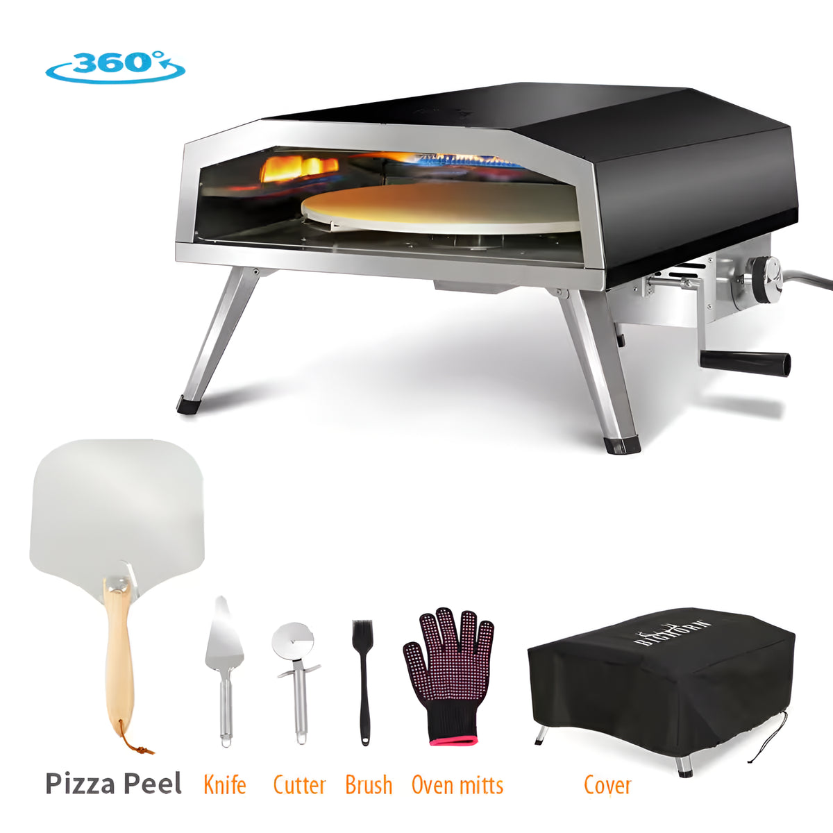 16 In. Propane Pizza Oven, Outdoor Pizza Oven in Black, with Rotating Pizza Stone — product view 2