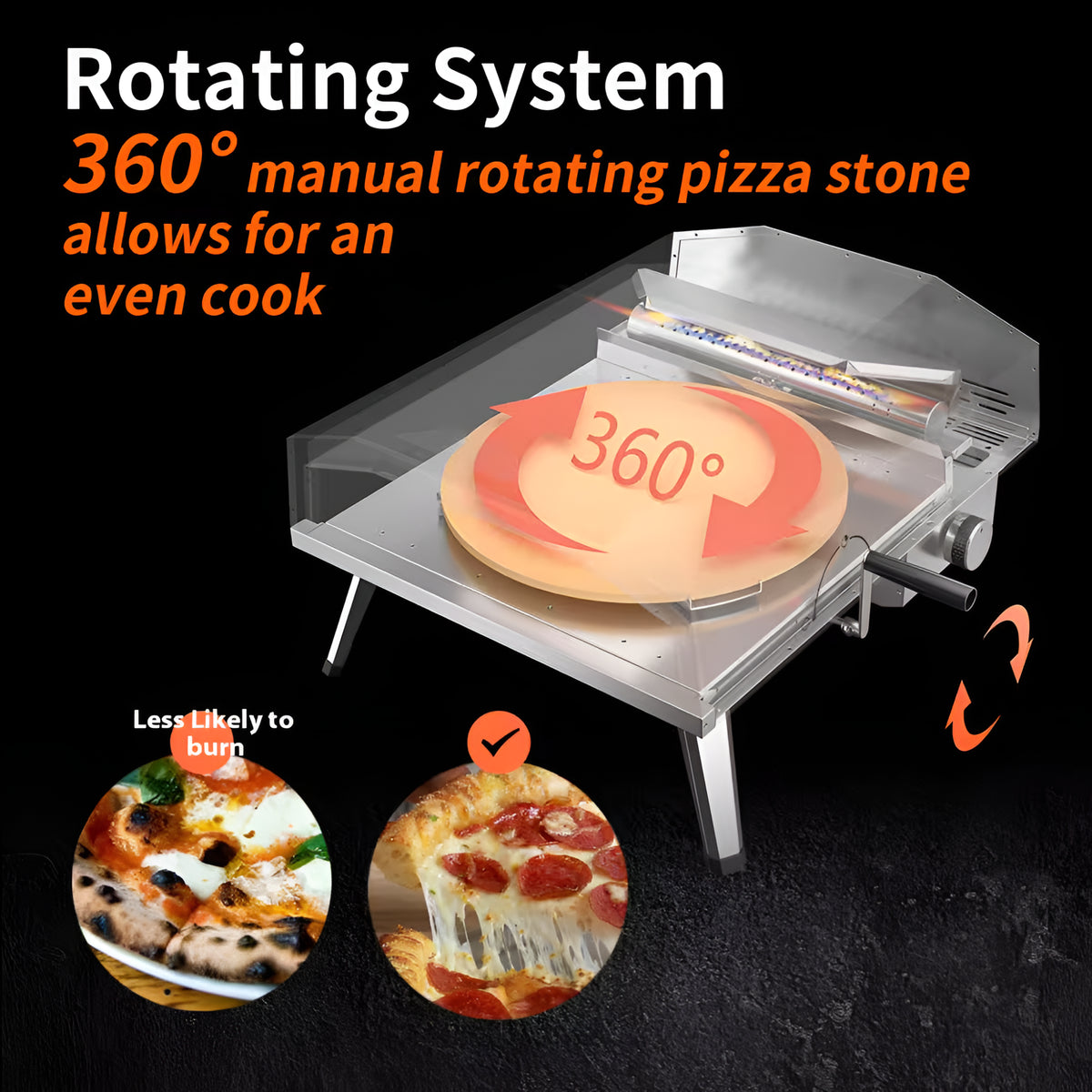 16 In. Propane Pizza Oven, Outdoor Pizza Oven in Black, with Rotating Pizza Stone — product view 3