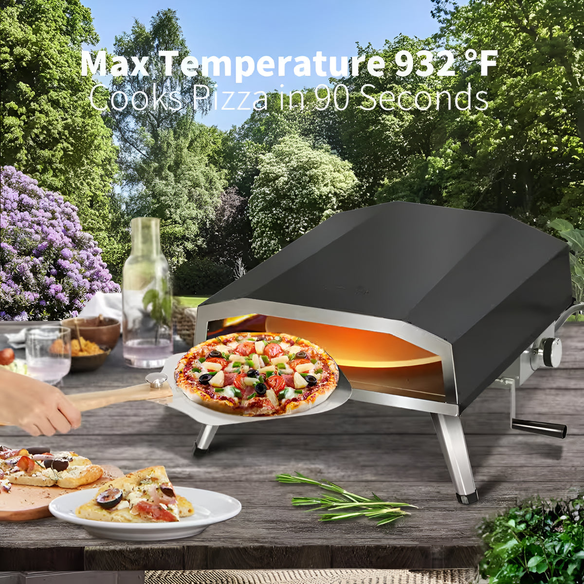 16 In. Propane Pizza Oven, Outdoor Pizza Oven in Black, with Rotating Pizza Stone — product view 4
