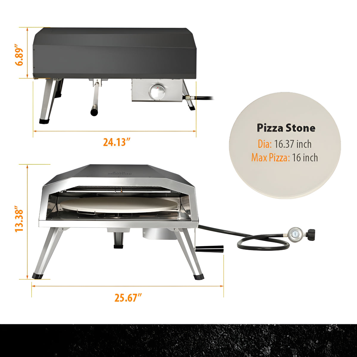 16 In. Propane Pizza Oven, Outdoor Pizza Oven in Black, with Rotating Pizza Stone — product view 5