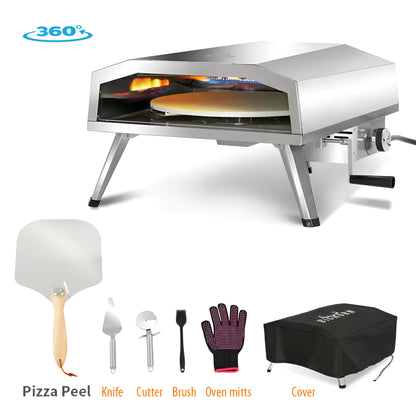 16 In. Propane Pizza Oven, Outdoor Pizza Oven in Stainless Steel, W/Rotating Pizza Stone — product view 2