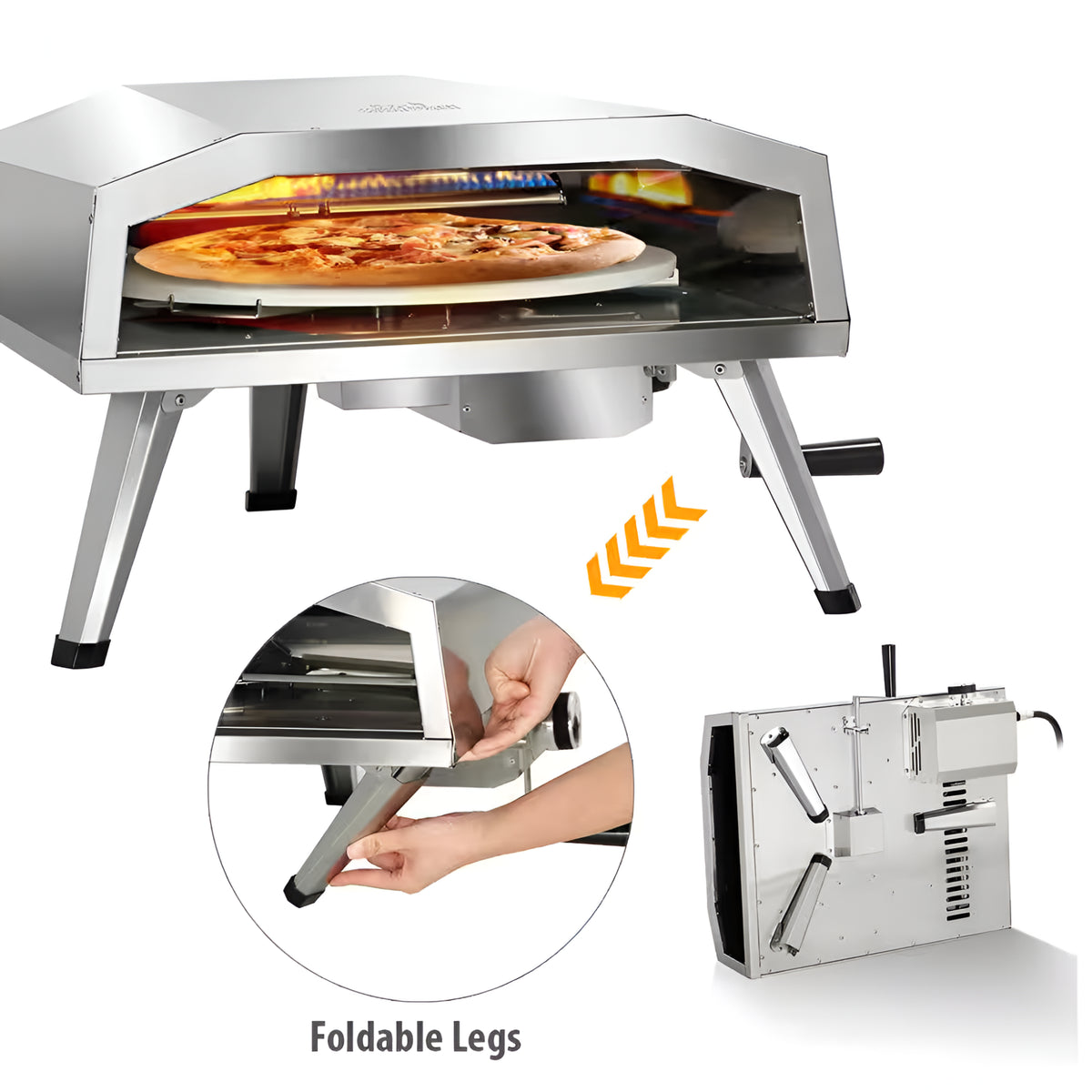 16 In. Propane Pizza Oven, Outdoor Pizza Oven in Stainless Steel, W/Rotating Pizza Stone — product view 3