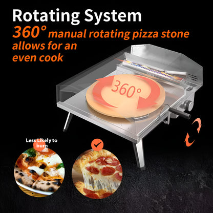16 In. Propane Pizza Oven, Outdoor Pizza Oven in Stainless Steel, W/Rotating Pizza Stone — product view 5