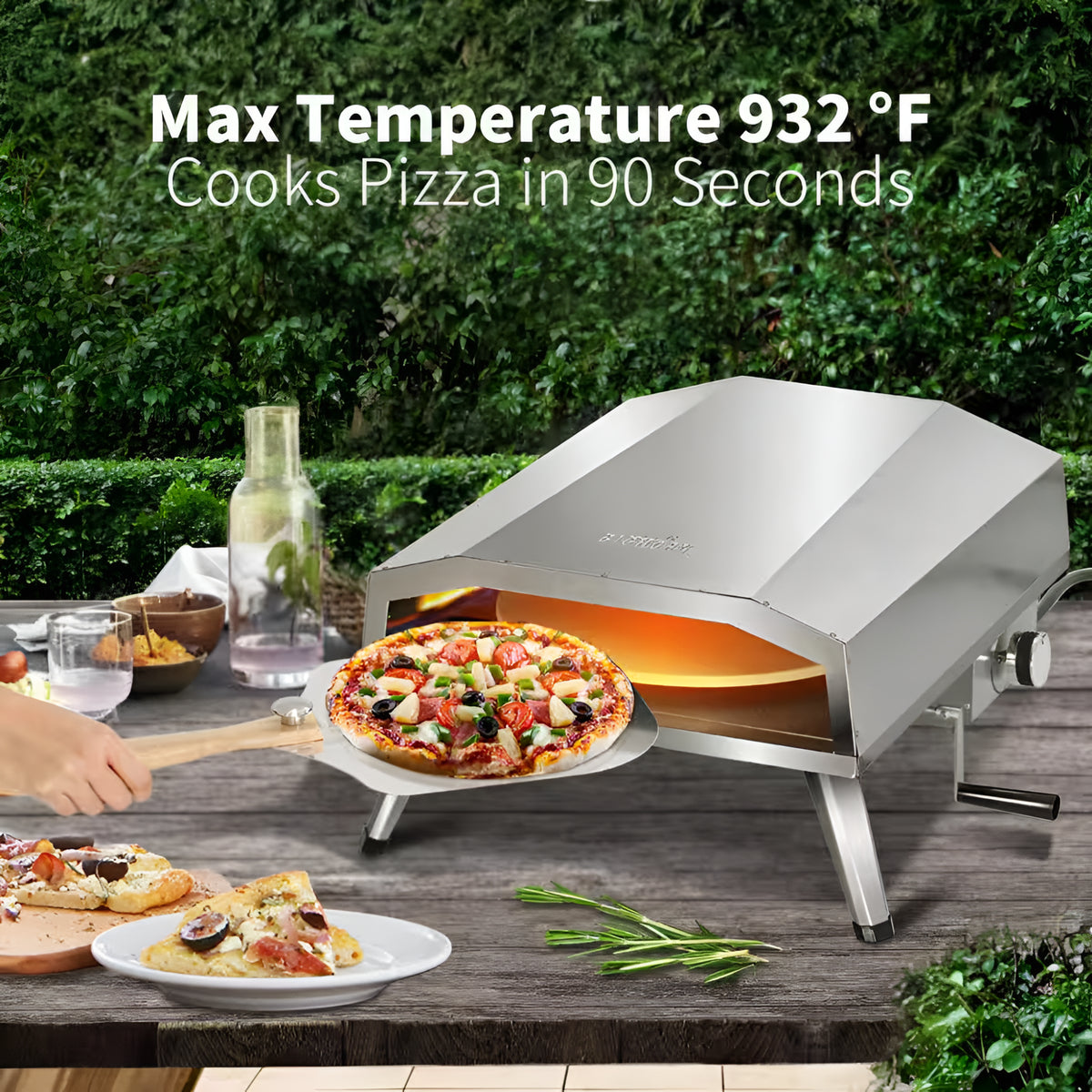 16 In. Propane Pizza Oven, Outdoor Pizza Oven in Stainless Steel, W/Rotating Pizza Stone — product view 6