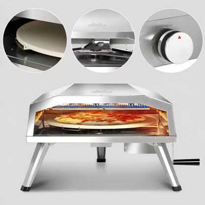 16 In. Propane Pizza Oven, Outdoor Pizza Oven in Stainless Steel, W/Rotating Pizza Stone — product view 7