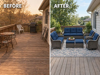 Patio Furniture Set 6-Piece Outdoor Patio Conversation Set with Blue Cushions Lawn Furniture — Before & After