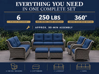 Patio Furniture Set 6-Piece Outdoor Patio Conversation Set with Blue Cushions Lawn Furniture — Results & Stats