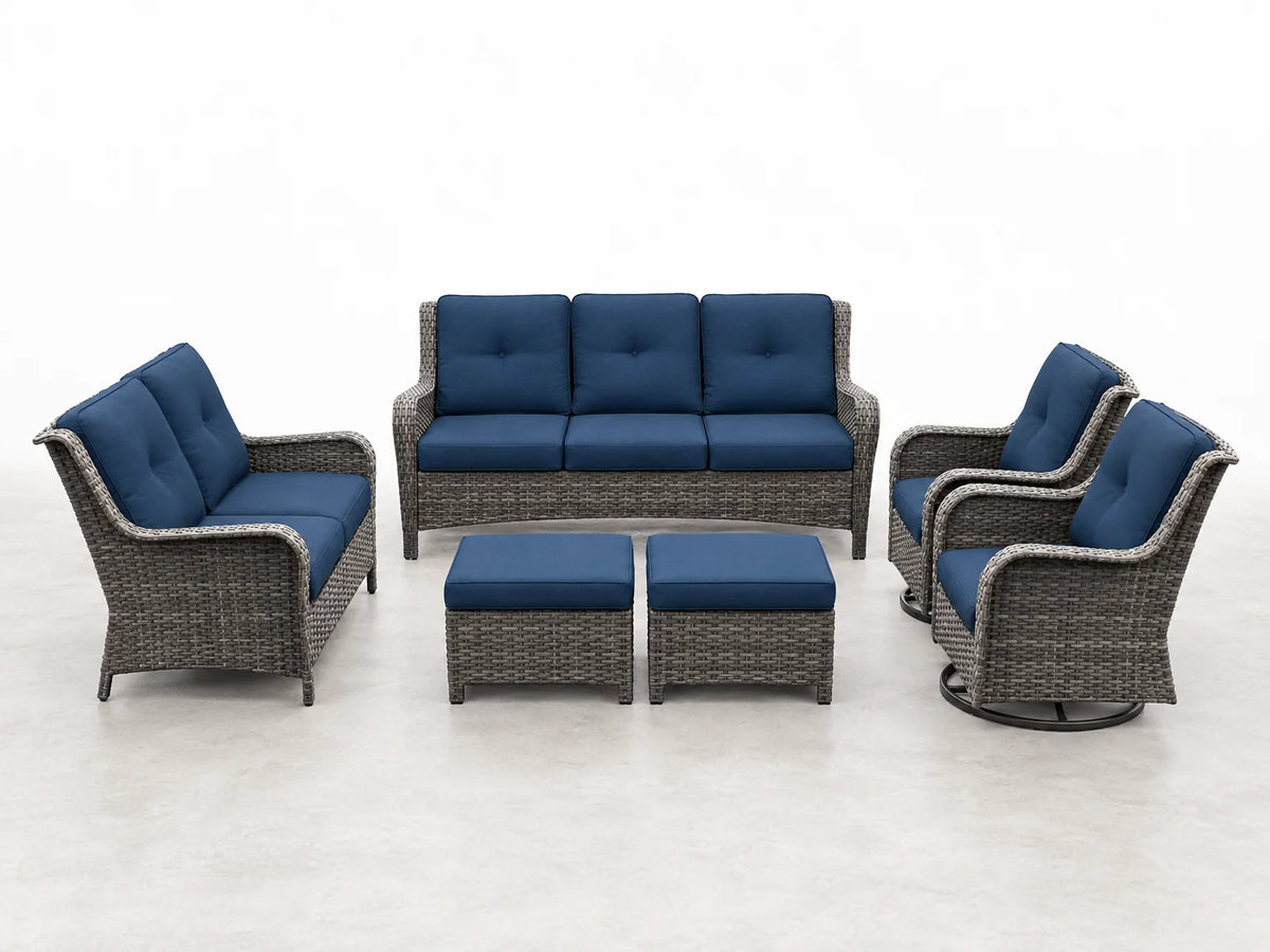Patio Furniture Set 6-Piece Outdoor Patio Conversation Set with Blue Cushions Lawn Furniture — Studio Shot