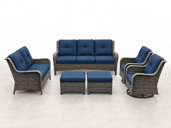 Patio Furniture Set 6-Piece Outdoor Patio Conversation Set with Blue Cushions Lawn Furniture — Studio Shot