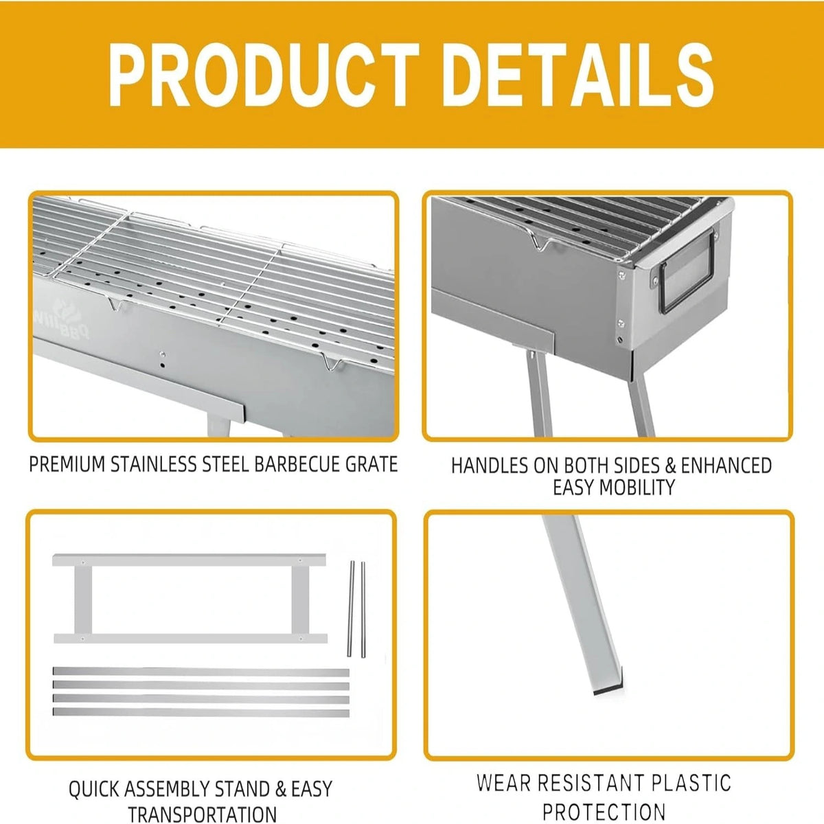 Charcoal Grill, Portable BBQ Grill with Removable Stand Accessories — product view 4