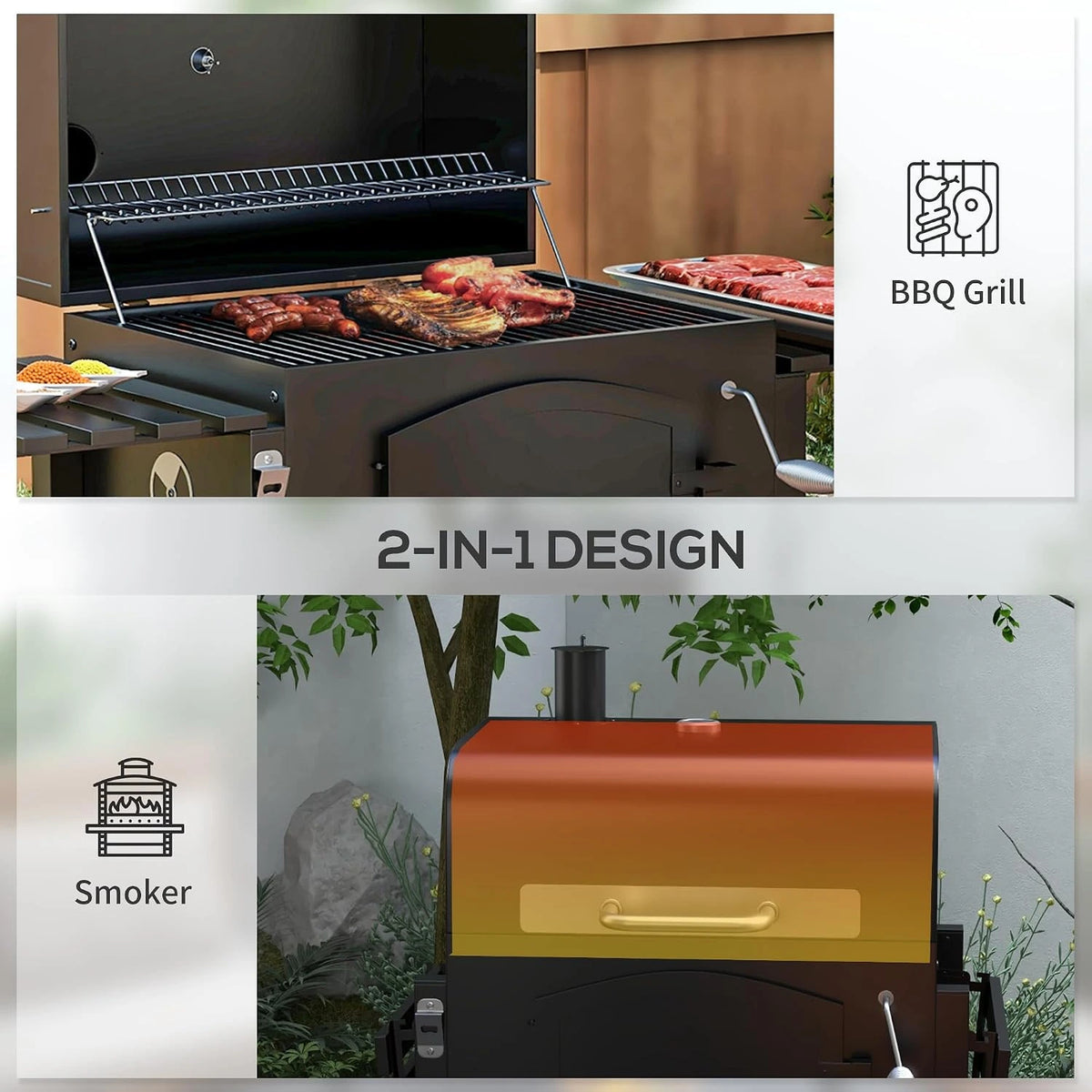 Charcoal Grill with Adjustable Height, Folding Shelves, Black — product view 2