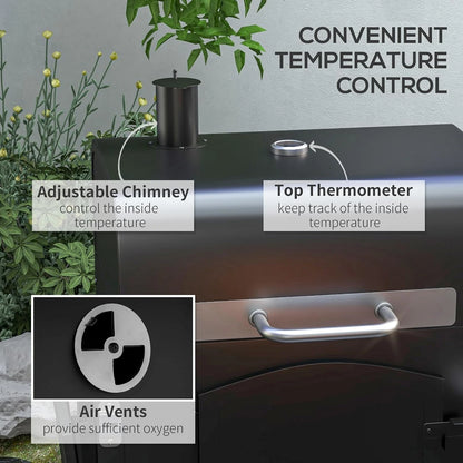 Charcoal Grill with Adjustable Height, Folding Shelves, Black — product view 3
