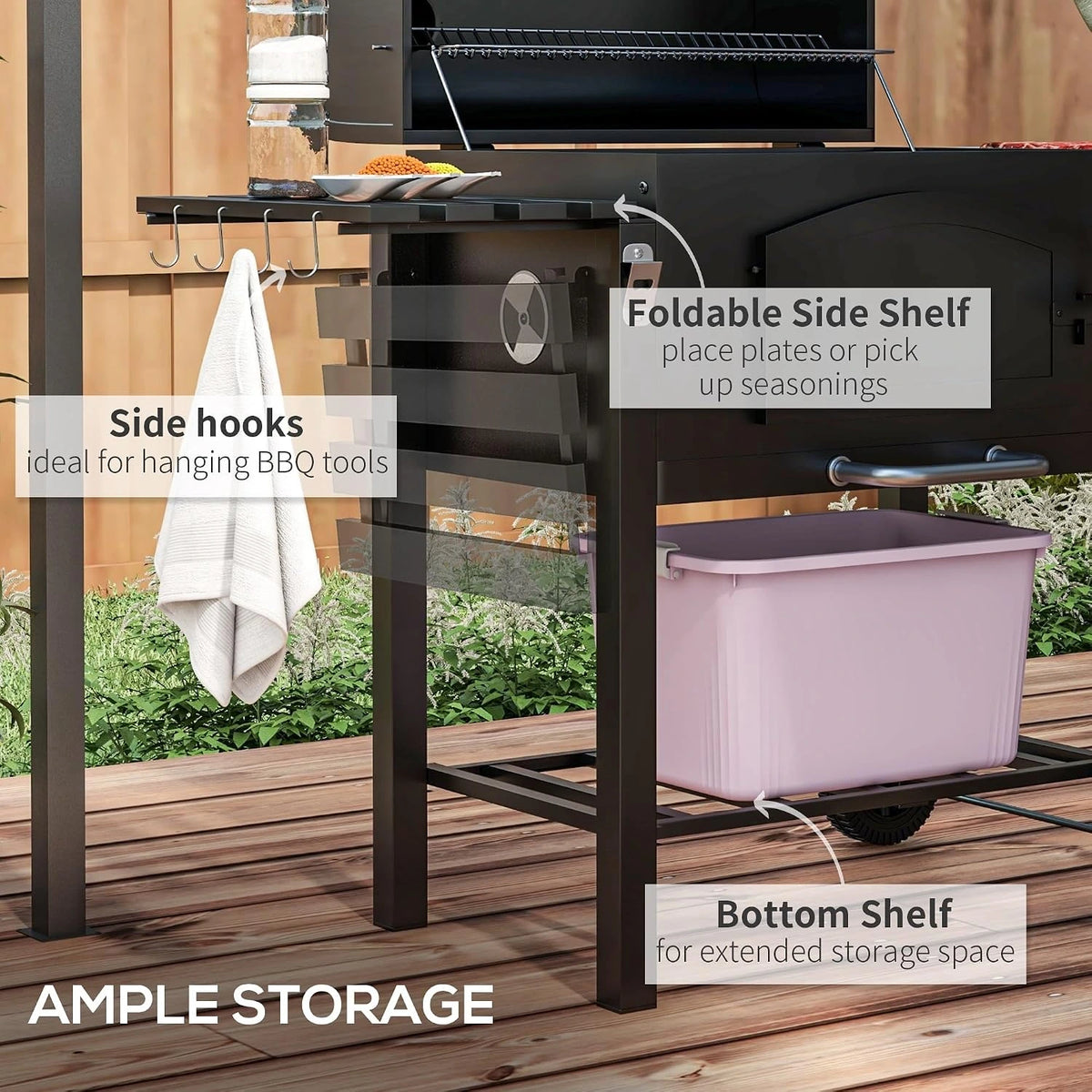 Charcoal Grill with Adjustable Height, Folding Shelves, Black — product view 4