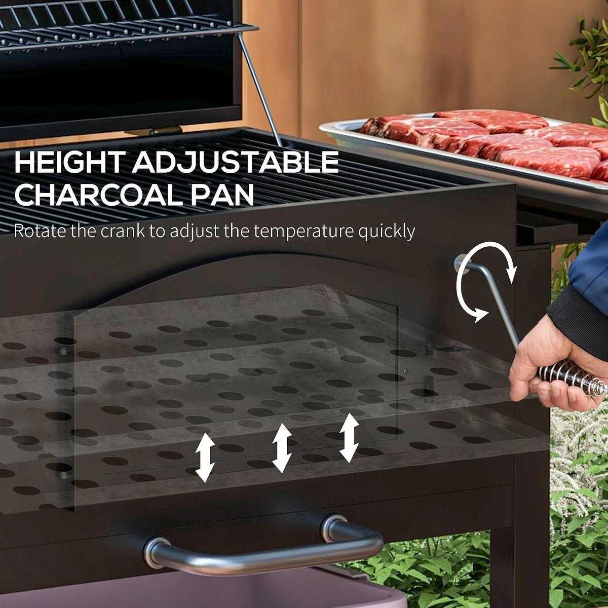 Charcoal Grill with Adjustable Height, Folding Shelves, Black — product view 5