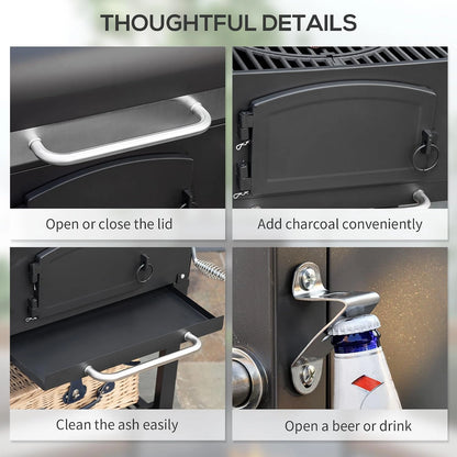 Charcoal Grill with Adjustable Height, Folding Shelves, Black — product view 6