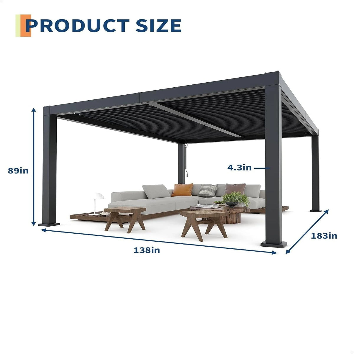 Louvered Pergola, Outdoor Pergola with Adjustable Louvered Roof, Reinforced Aluminum Frame, Integrated Drainage System, Hardtop Gazebo for Patio — product view 7