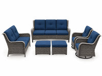 Patio Furniture Set 6-Piece Outdoor Patio Conversation Set with Blue Cushions Lawn Furniture
