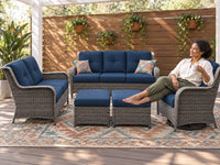 Patio Furniture Set 6-Piece Outdoor Patio Conversation Set with Blue Cushions Lawn Furniture — product view 2