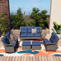 Patio Furniture Set 6-Piece Outdoor Patio Conversation Set with Blue Cushions Lawn Furniture — product view 4