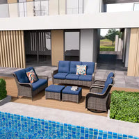 Patio Furniture Set 6-Piece Outdoor Patio Conversation Set with Blue Cushions Lawn Furniture — product view 5