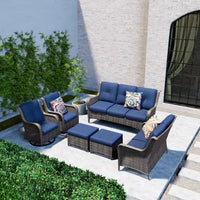 Patio Furniture Set 6-Piece Outdoor Patio Conversation Set with Blue Cushions Lawn Furniture — product view 6