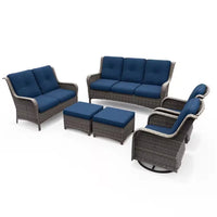 Patio Furniture Set 6-Piece Outdoor Patio Conversation Set with Blue Cushions Lawn Furniture — product view 7