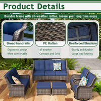 Patio Furniture Set 6-Piece Outdoor Patio Conversation Set with Blue Cushions Lawn Furniture — product view 8