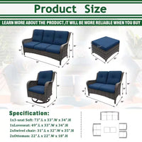 Patio Furniture Set 6-Piece Outdoor Patio Conversation Set with Blue Cushions Lawn Furniture — product view 9