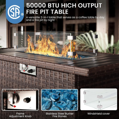 Patio Furniture Set, Outdoor Patio Furniture Wicker Sectional Furniture Couch Set, 9 Pieces Outdoor Sectional Sofa with Fire Pit Table, Outdoor Patio Set for Outdoor Furniture (Grey) — product view 3