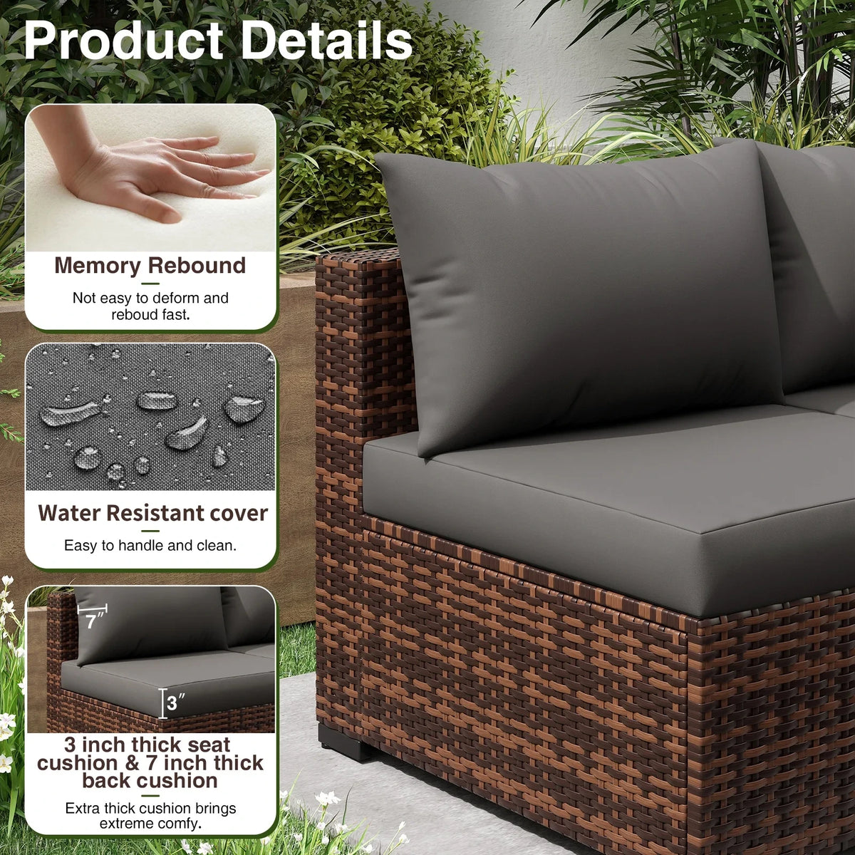 Patio Furniture Set, Outdoor Patio Furniture Wicker Sectional Furniture Couch Set, 9 Pieces Outdoor Sectional Sofa with Fire Pit Table, Outdoor Patio Set for Outdoor Furniture (Grey) — product view 4